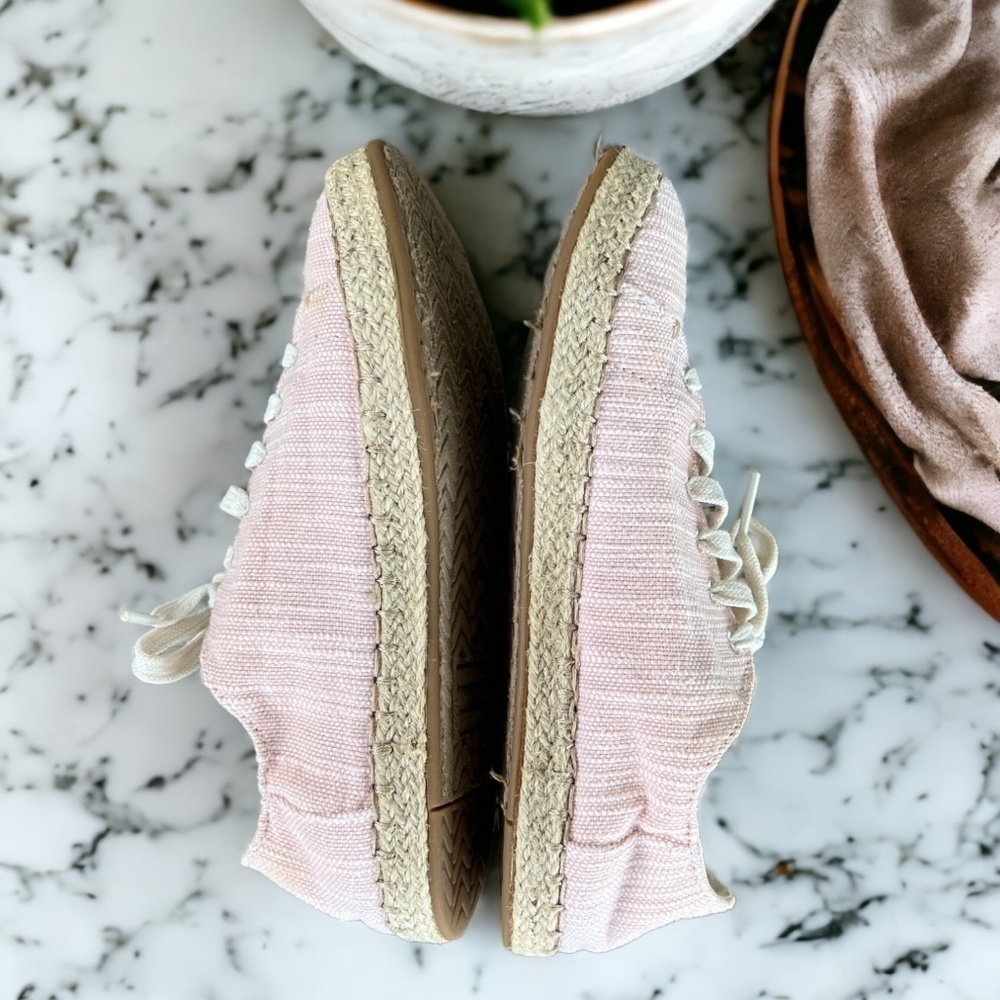 Toms Linen Espadrille Pink Lace Up Sneakers Size 6 - Picture 11 of 13